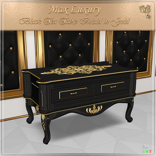 Max Luxury - Black Tea Table Inlaid in Gold