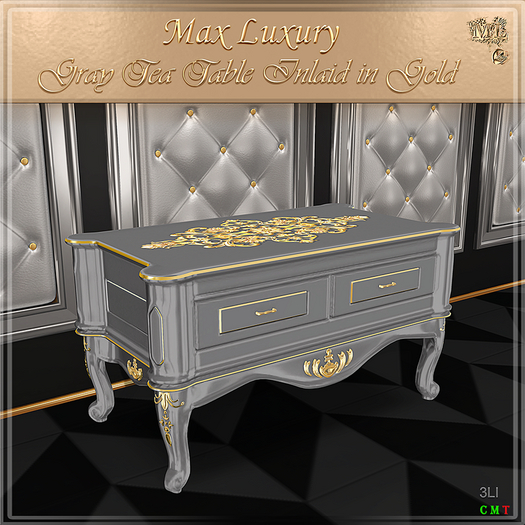 Max Luxury - Gray Tea Table Inlaid in Gold