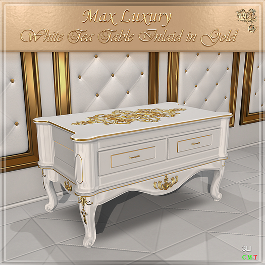 Max Luxury - White Tea Table Inlaid in Gold