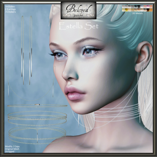 Beloved Jewelry : Estella Set (Texture Change) Threader Earrings, Connected Earrings, Choker Set