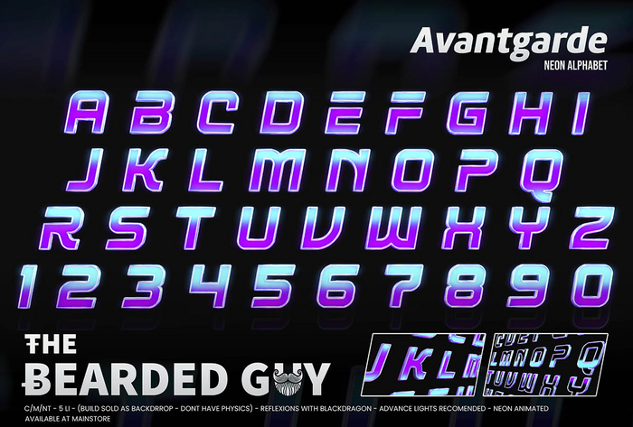 Avantgarde Neon Alphabet - The Bearded Guy