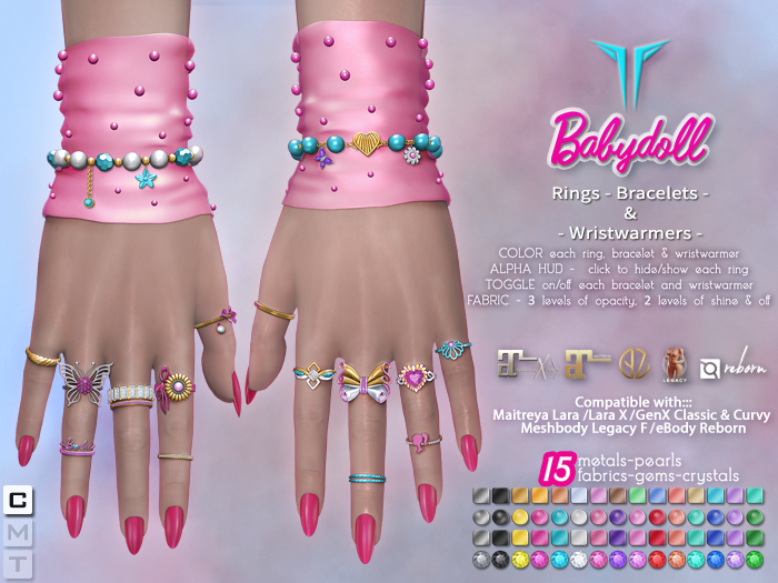 **RE** Babydoll Bracelets & Rings Set - Maitreya, Lara X,  Meshbody, GenX, eBODY