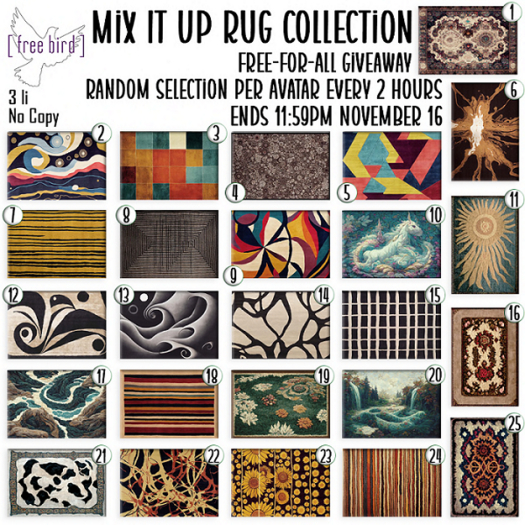 [ free bird ] Mix It Up Rug = FULL SET