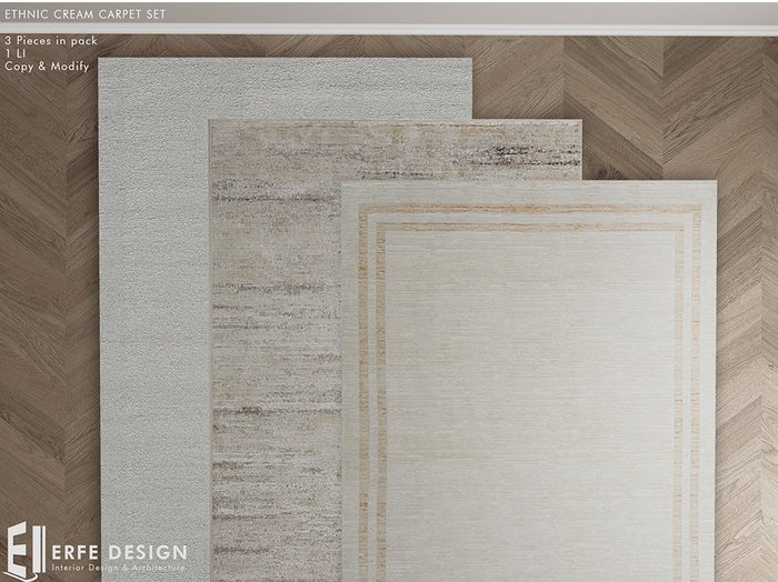Ethnic Cream  Carpets Rectangle 3 Pieces [Erfe Design] *