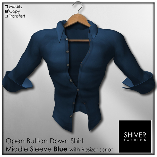 SHIVER - Open Cuffed Shirt -  Blue