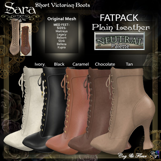C&F SARA Short Victorian Boots Fatpack PLAIN LTH Neutrals