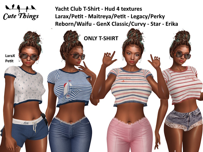 [CT] Yacht Club T-shirt - LaraX, Maitreya, Petit, Legacy, Perky, Reborn, Waifu, GenX Classic, Curvy, Erika, Star DEMO