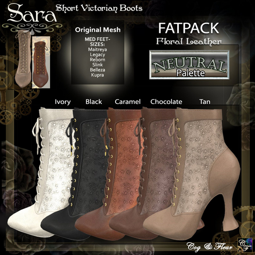 C&F SARA Short Victorian Boots Fatpack FLORAL LTH Neutrals