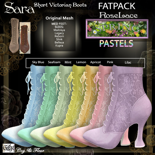 C&F SARA Short Victorian Boots Fatpack - Pastel Roselace