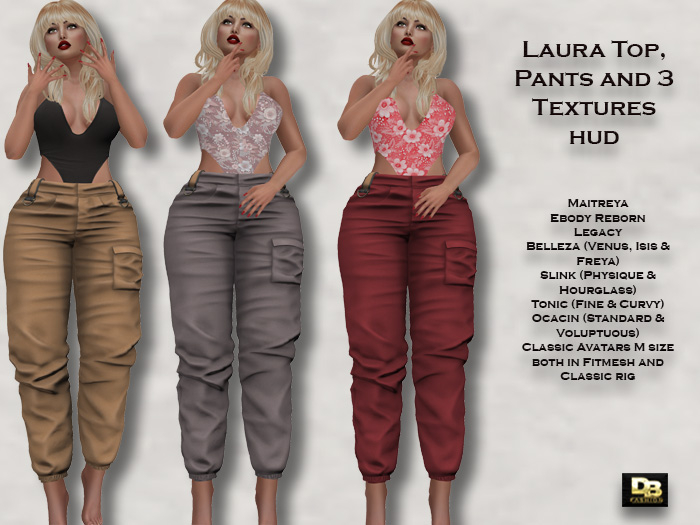 Laura Top, Pants and 3 Textures hud