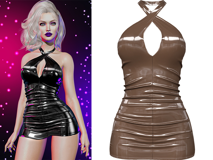 Second Life Marketplace - Britney Mini Latex Dress 2.0 [Brown] - Maitreya  Lara  LaraX  Petite  PetiteX  Legacy  Reborn Clothing