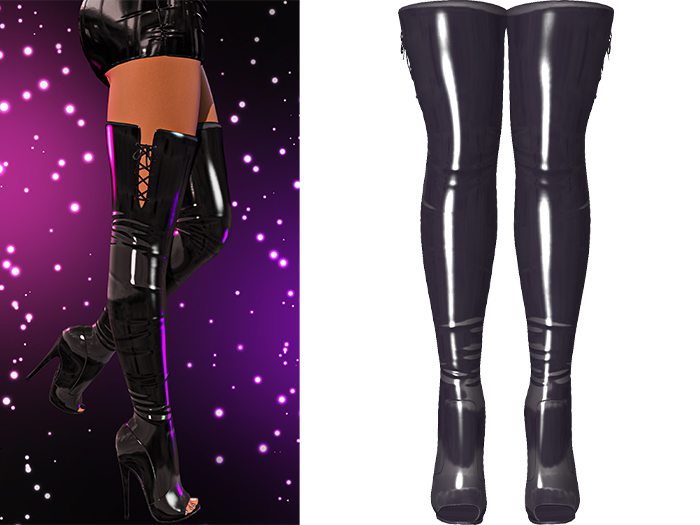 Brandi Thigh High Open Toe Boots 2.0 [Latex Eggplant Purple]  - Maitreya Lara • LaraX • Legacy • Reborn Clothing