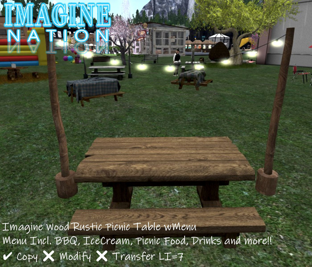 imagine Wood Rustic Picnic Table w/lights