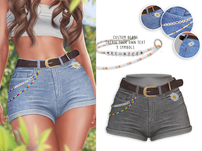-Sorumin- Beaded Shorts -Grey Denim-