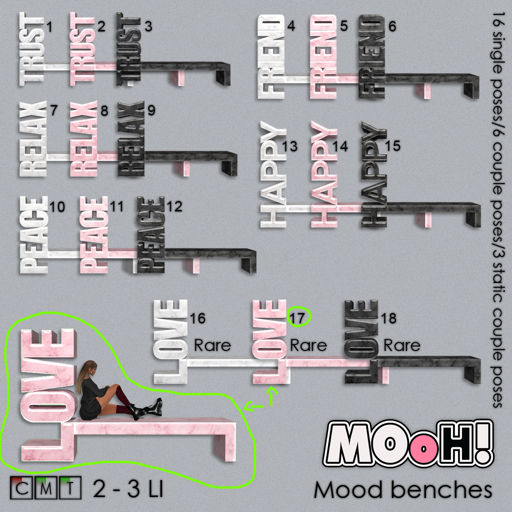 17. MOoH! Love bench pink 2LI RARE