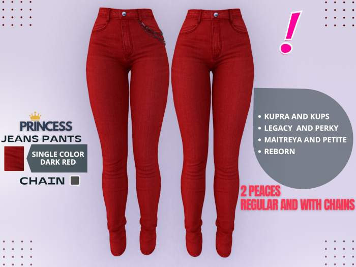 [DressUp!] - Princess Jeans Pants - Single Color (Dark Red)