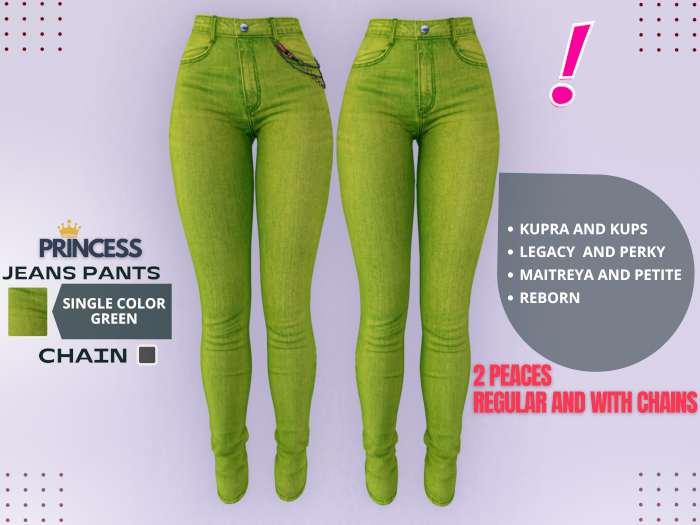 [DressUp!] - Princess Jeans Pants - Single Color (Green)
