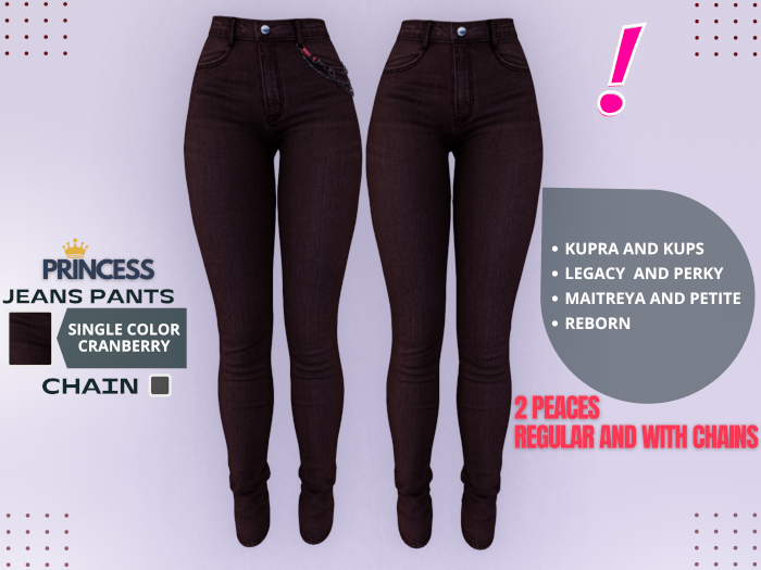 [DressUp!] - Princess Jeans Pants - Single Color (Cranberry)