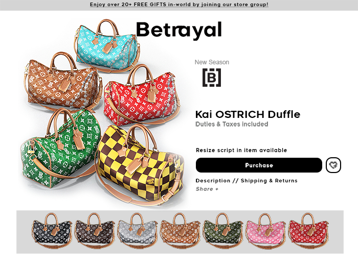 BETRAYAL. Kai OSTRICH Duffle Bag - HUD Driven + UNISEX Bento Poses