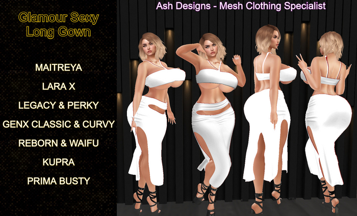 Ash Designs - Glamour Sexy Long Gown - WHITE