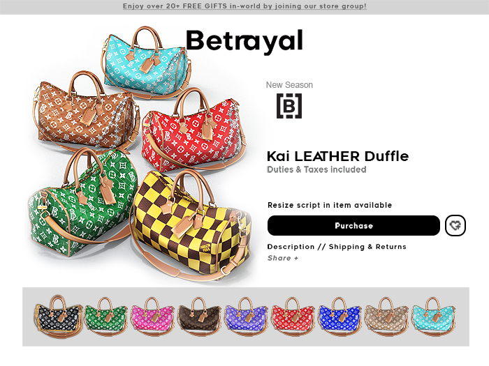 BETRAYAL. Kai LEATHER Duffle Bag - HUD Driven + UNISEX Bento Poses