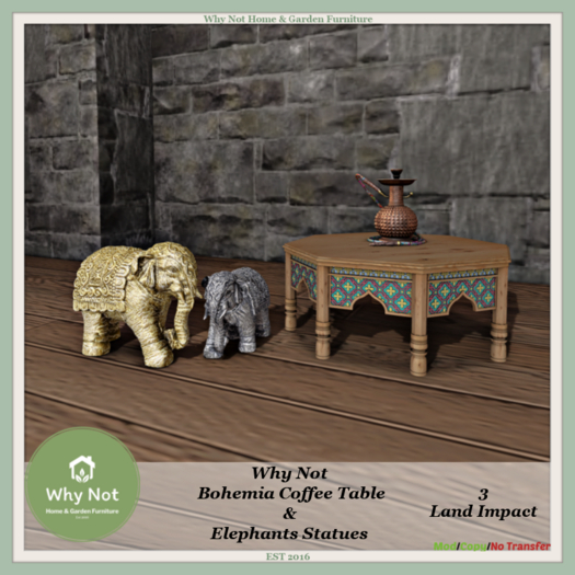 Why Not - Bohemia Coffee Table & Elephants-Boxed