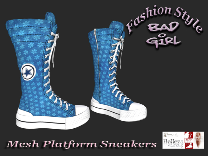 Bad Girl Mesh High Platform Sneakers Chuchs Flowerly blue