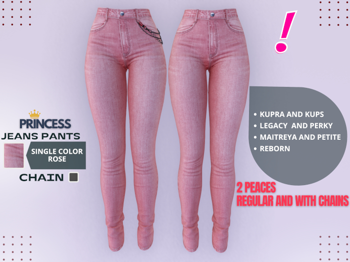 [DressUp!] - Princess Jeans Pants - Single Color (Rose)