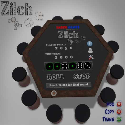 Zilch Table - Greedy 2 to 12 players