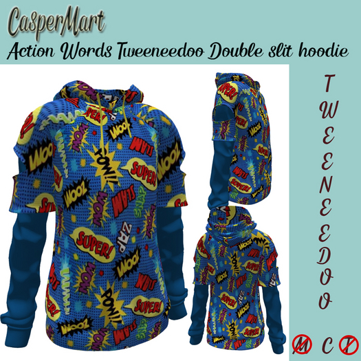 {CasperMart} Action Words Tweeneedoo Double slit hoodie