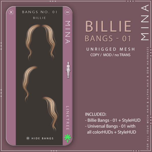 MINA Hair - Billie - Bangs NO. 01 [Add to Unpack] DEMO