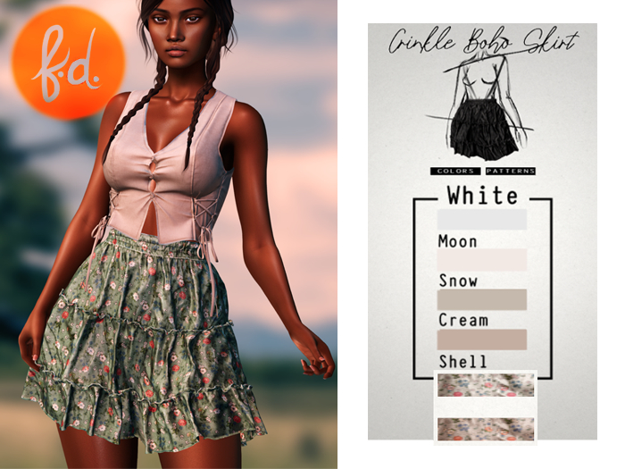 (fd) Crinkle Boho Skirt - WHITE