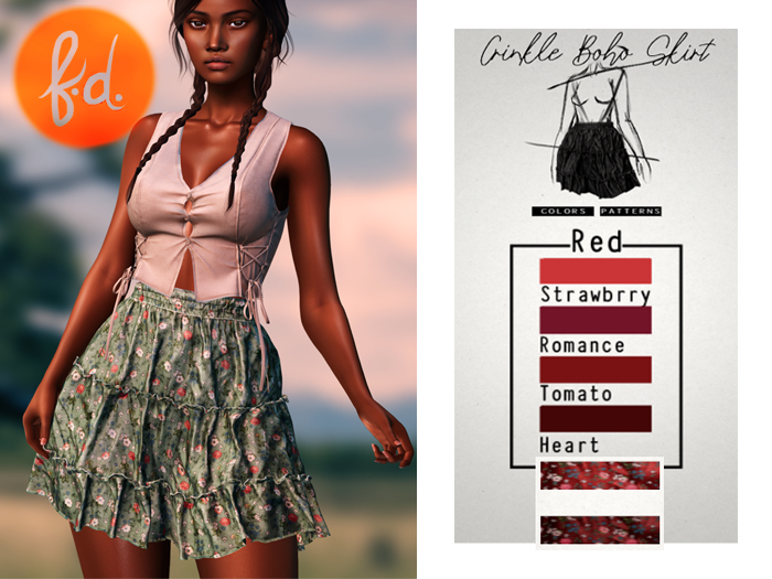 (fd) Crinkle Boho Skirt - RED