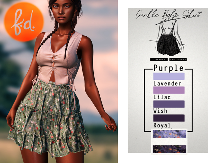 (fd) Crinkle Boho Skirt - PURPLE