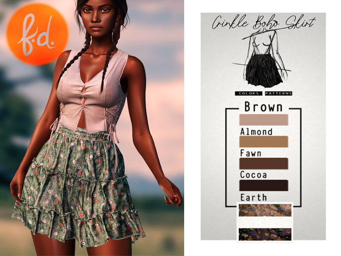 (fd) Crinkle Boho Skirt - BROWN
