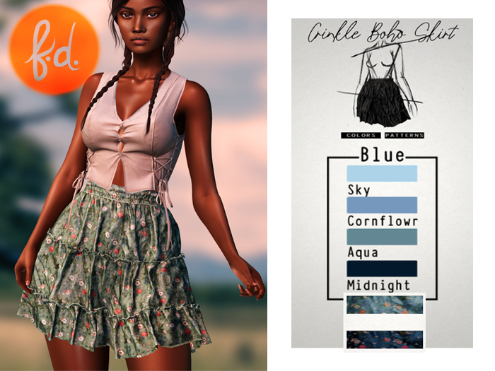 (fd) Crinkle Boho Skirt - BLUE