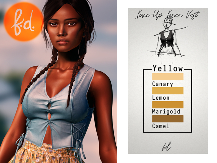 (fd) Lace-Up Linen Vest - YELLOW
