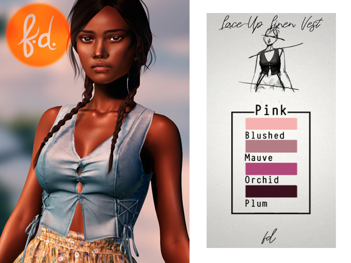(fd) Lace-Up Linen Vest - PINK
