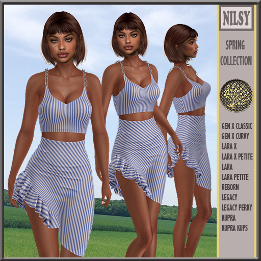 STRIPE CHAINED TOP&RUFFLE SKIRT