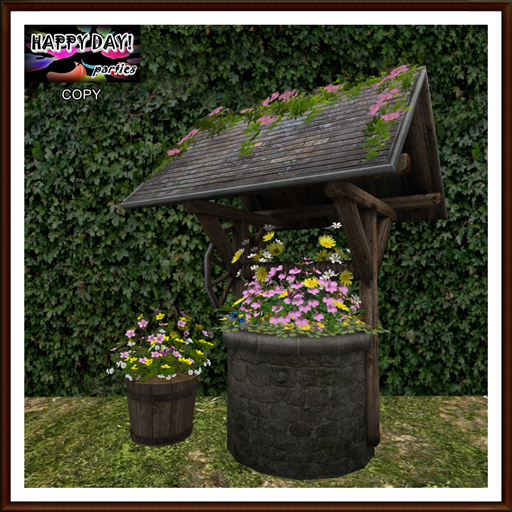 Spring - Pink & Yellow Antique Well and Bucket