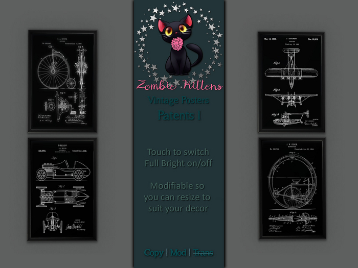 [Zombie Kittens] Vintage Patent Posters