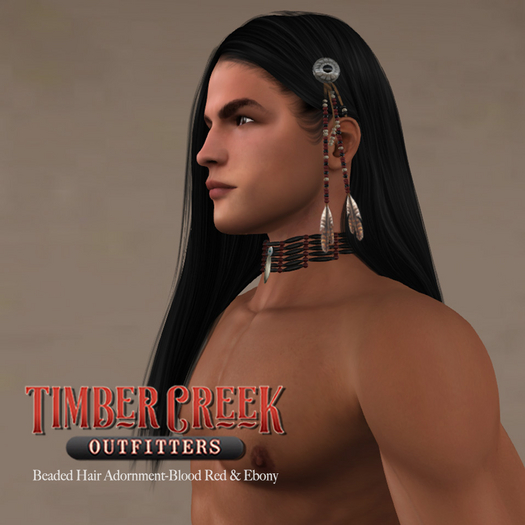 [Timber Creek] Beaded Hair Adornment-Blood Red & Ebony