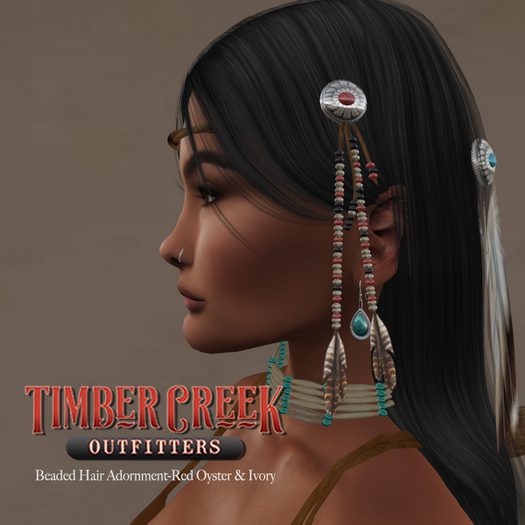 [Timber Creek] Beaded Hair Adornment-Red Oyster & Ivory
