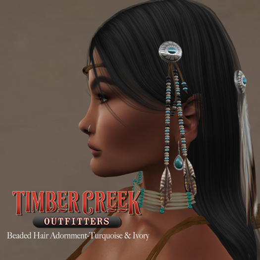 [Timber Creek] Beaded Hair Adornment-Turquoise & Ivory
