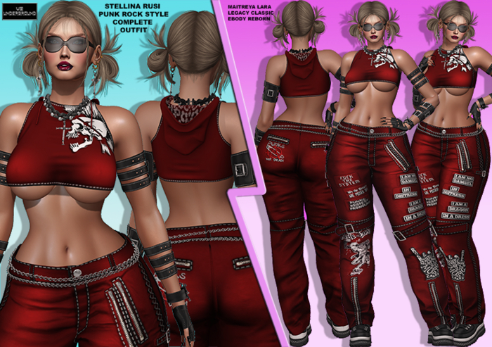 **STELLINA RUSI RED PUNK ROCK STYLE COMPLETE OUTFIT**