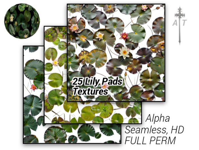 [AT] 25 Seamless Lily Pads Alpha Textures (FULL PERM)