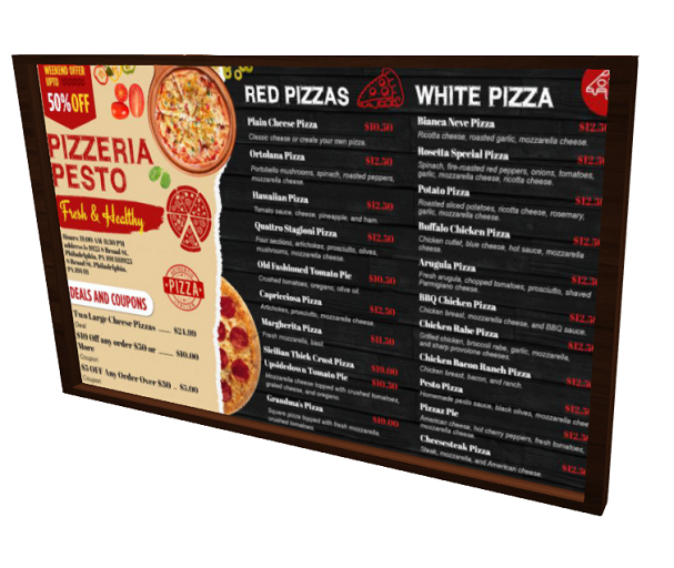 Pizza Menu Board Lovely Wooden Frame