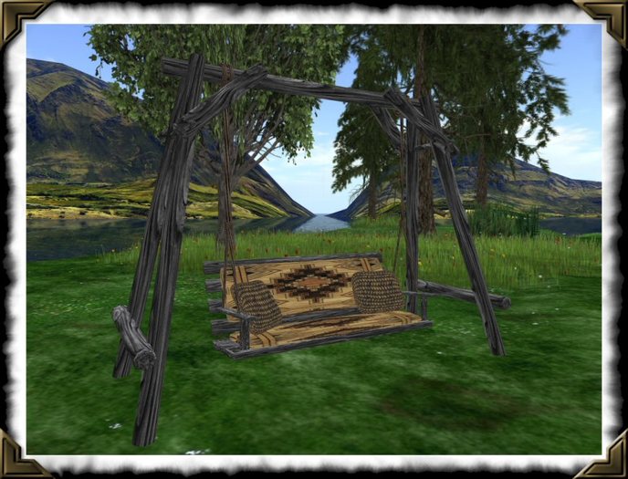 Gray Wood Swing With Brown Cushion