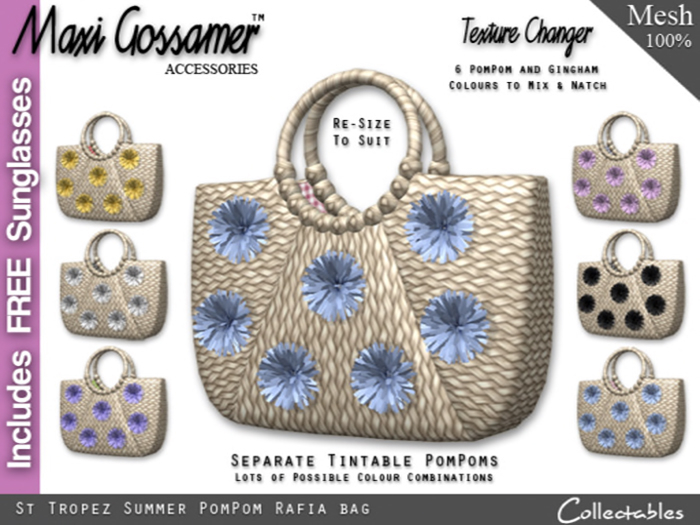 SALE - Handbag - St Tropez Summer PomPom Raffia Bag