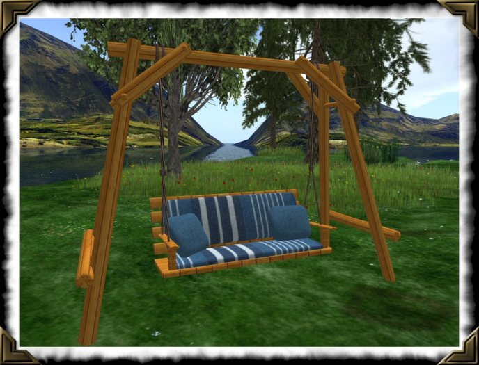 Wood Swing With Blues Cushion